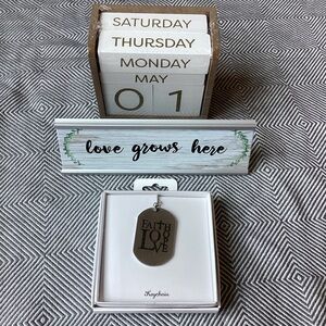 Inspirational gift bundle NWT -perpetual calendar, deskplate & Faith keychain